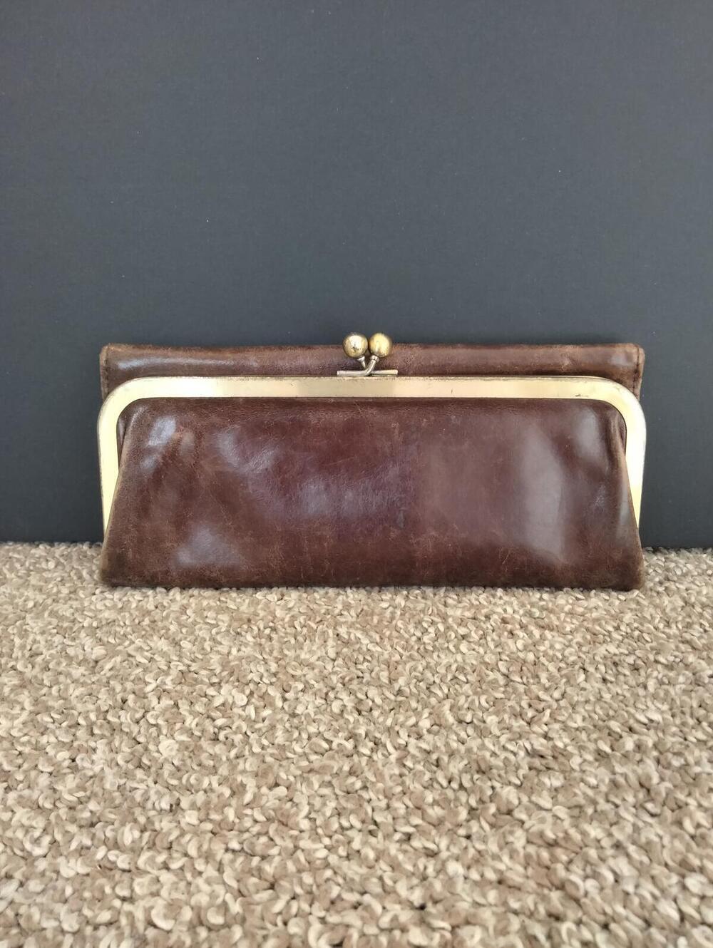 HOBO The Original Brown Leather Lauren Double Frame Clutch Wallet